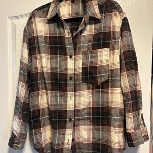 Wild Fable Women's Checkered Button Down Shirt - Brown and Cream